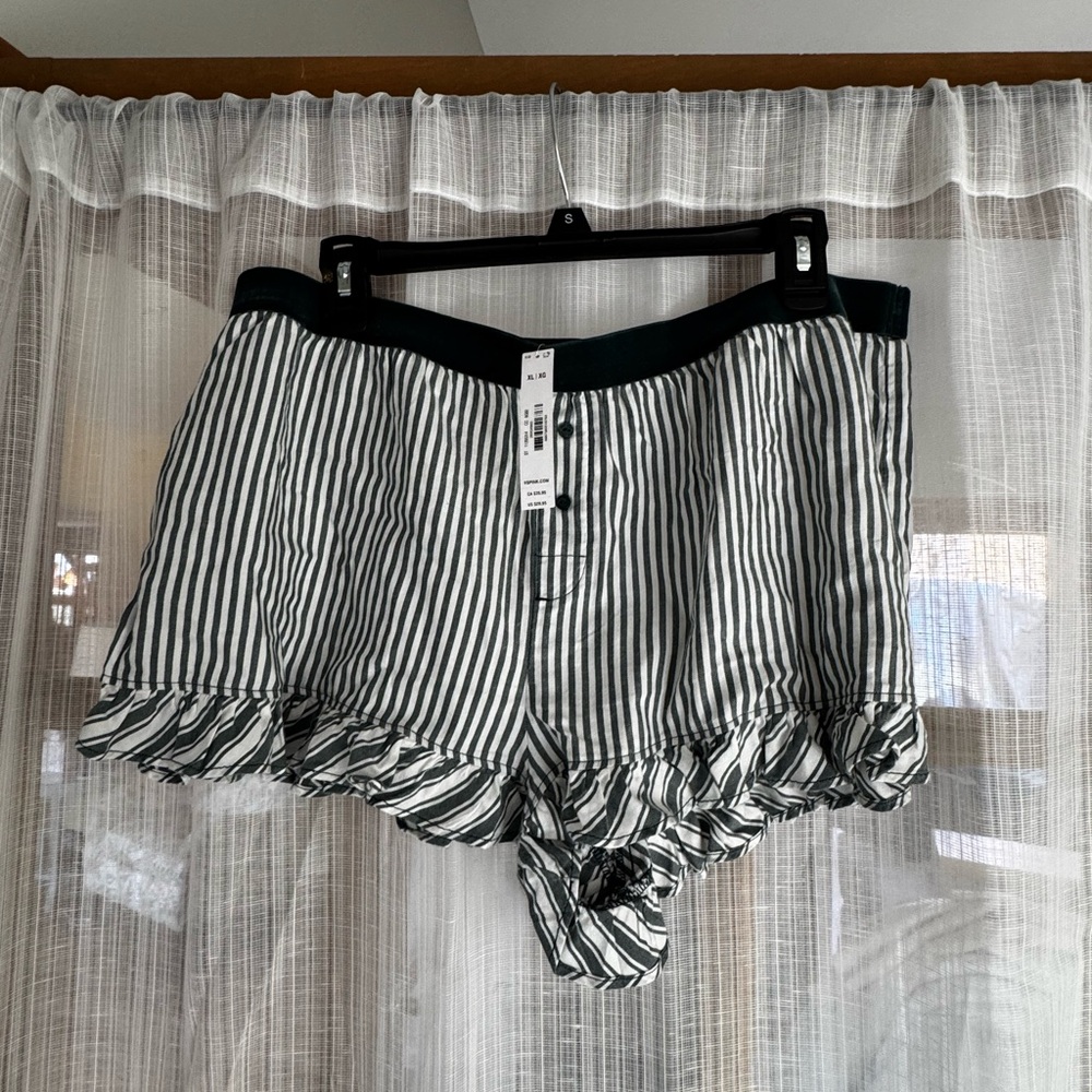 PINK Victoria's Secret Green and White Striped Pajama Shorts